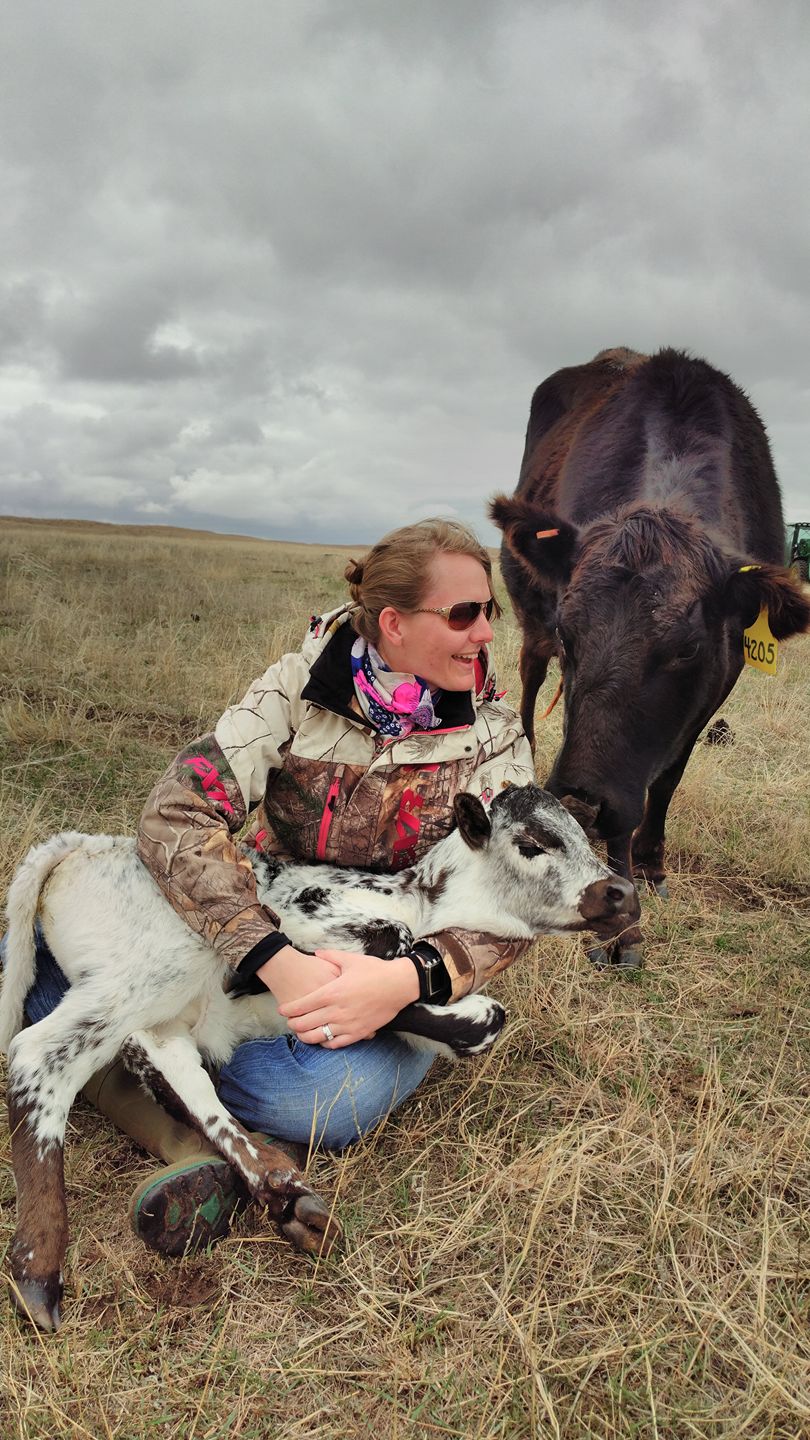 rachel holding a calf